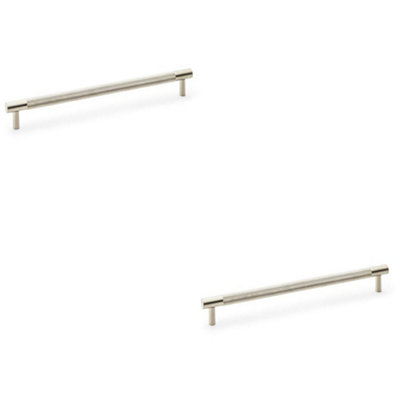 2 PACK - Knurled T Bar Door Pull Handle - Satin Nickel - 224mm Centres Premium Drawer