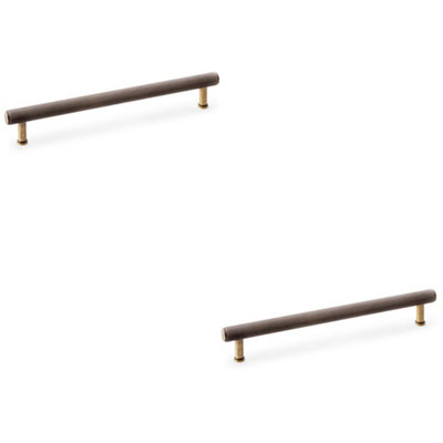 2 PACK - Knurled T Bar Pull Handle - Antique Brass - 224mm Centres Premium Drawer Door
