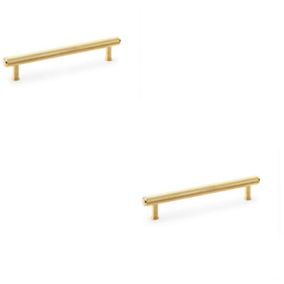 2 PACK - Knurled T Bar Pull Handle - Satin Brass - 160mm Centres Premium Drawer Door