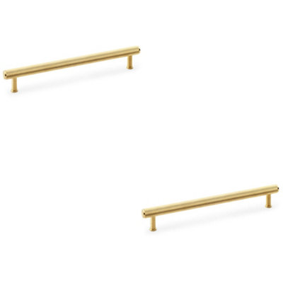 2 PACK - Knurled T Bar Pull Handle - Satin Brass - 224mm Centres Premium Drawer Door