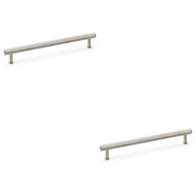 2 PACK - Knurled T Bar Pull Handle - Satin Nickel - 224mm Centres ...