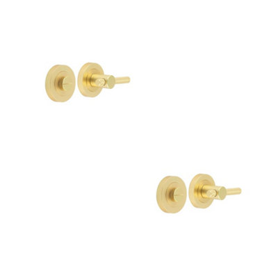 2 PACK Knurled Turns and Releases in Elegant Satin Brass Finish - Door Handle
