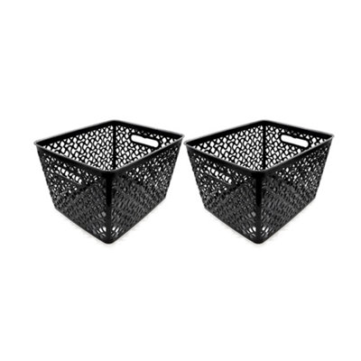 2-Pack LargeBlack Plastic Storage Baskets with Handles 33 x 22 x 28cm