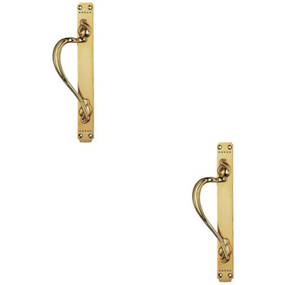 2 PACK - Left Handeda Door Pull Handle With Dot Pattern 384mm x 42.5mm Polished Brass