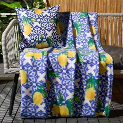 2 Pack Lemon Abstract Water Resistant Outdoor Filled Cushions Garden - 5