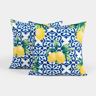2 Pack Lemon Abstract Water Resistant Outdoor Filled Cushions Garden - 6