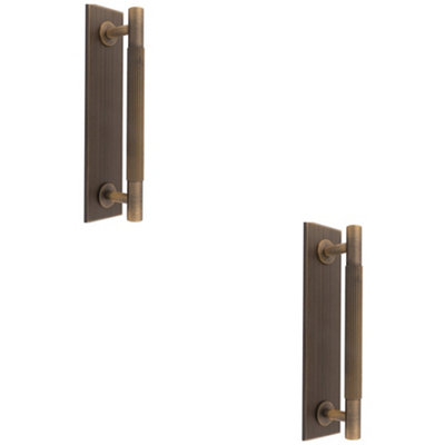 2 PACK - Lined Reeded Drawer Pull Handle & Matching Backplate - Antique Brass 168 x 40mm