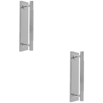 2 PACK - Lined Reeded Drawer Pull Handle & Matching Backplate Polished Chrome 168 x 40mm