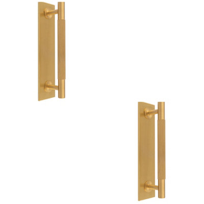 2 PACK - Lined Reeded Drawer Pull Handle & Matching Backplate - Satin Brass 200 x 40mm