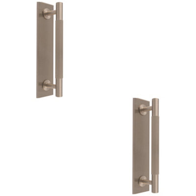 2 PACK - Lined Reeded Drawer Pull Handle & Matching Backplate - Satin Nickel 168 x 40mm