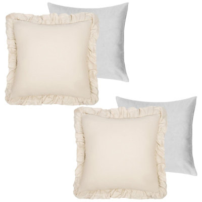 2 Pack Linen Frill Cushion Covers Filled Home Living Luxury DIY at B&Q