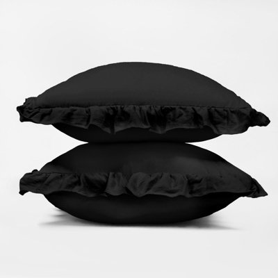2 Pack Linen Frill Cushion Covers Filled Home Living Luxury