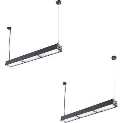 2 PACK Low Bay Warehouse Pendant Light - 100W Daylight White LED - Matt Black