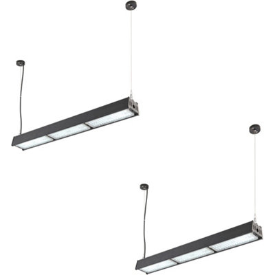 2 PACK Low Bay Warehouse Pendant Light - 200W Daylight White LED - Matt Black