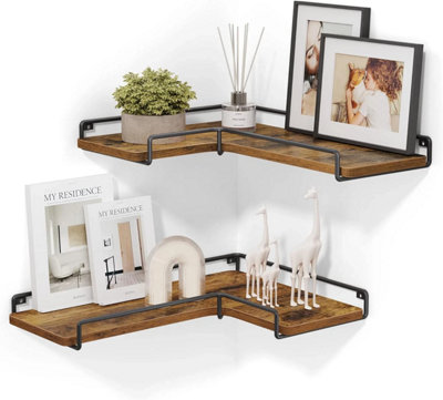 2 Pack LShaped Floating Wall Corner Shelves Storage Racks