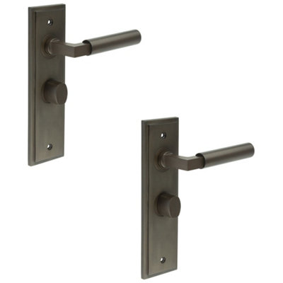 2 PACK Luxurious Dark Bronze Bathroom Door Handle with Backplate and Turn Release - Solid Brass Interior Handle