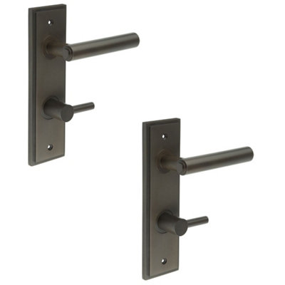 2 PACK Luxurious Dark Bronze Bathroom Door Handle with Backplate and Turn Release - Solid Brass Interior Lever