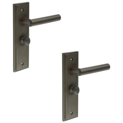 2 PACK Luxurious Dark Bronze Bathroom Door Handle with Backplate and Turn Release - Solid Brass Interior Toilet Lever