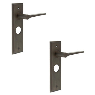 2 PACK Luxurious Dark Bronze Bathroom Door Handle with Backplate - Solid Brass Interior Handles
