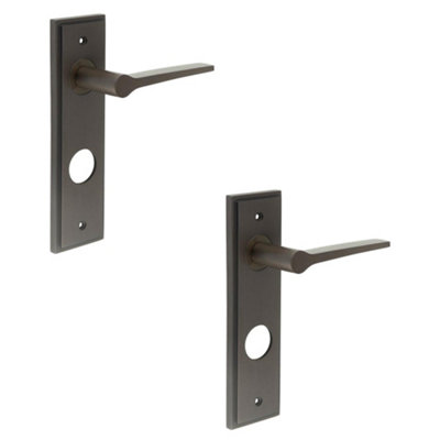 2 PACK Luxurious Dark Bronze Bathroom Door Handle with Backplate - Solid Brass Interior Handle
