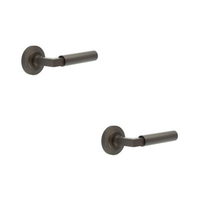 2 PACK Luxurious Dark Bronze Door Handle on Chamfered Rose for Elegant Interiors - Solid Brass Interior Handle