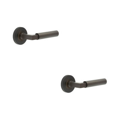 2 PACK Luxurious Dark Bronze Door Handle on Knurled Rose for Elegant Interiors - Solid Brass Interior Handle