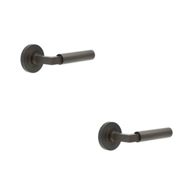 2 PACK Luxurious Dark Bronze Door Handle on Plain Rose - Solid Brass Interior Handle