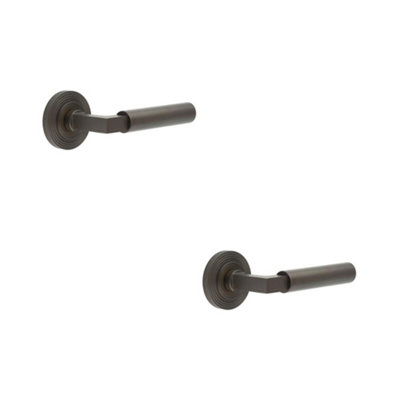 2 PACK Luxurious Dark Bronze Door Handle on Reeded Rose for Elegant Interiors - Solid Brass Interior Handle