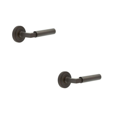 2 PACK Luxurious Dark Bronze Door Handle on Stepped Rose for Elegant Interiors - Solid Brass Interior Handle