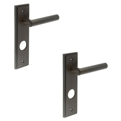 2 PACK Luxurious Dark Bronze Door Handle with Backplate for Bathrooms - Solid Brass Interior Lever