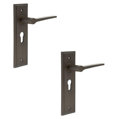 2 PACK Luxurious Dark Bronze Euro Backplate Door Handle - Solid Brass Interior Handle
