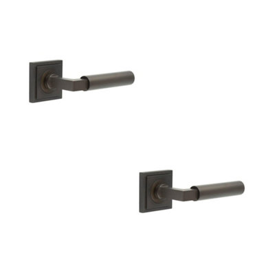 2 PACK Luxurious Dark Bronze Square Door Handle for Elegant Interiors - Solid Brass Interior Handle