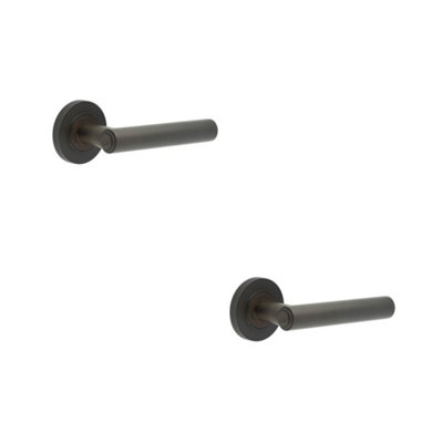 2 PACK Luxurious Knurled Door Handle in Dark Bronze Finish - Solid Brass Interior Handle