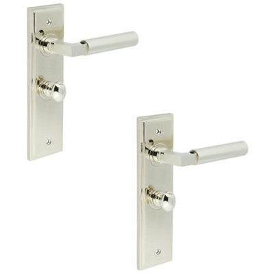2 PACK Luxurious Polished Nickel Bathroom Door Handle with Turn & Release Mechanism - Solid Brass Interior Handle