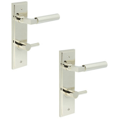2 PACK Luxurious Polished Nickel Bathroom Door Handle with Turn & Release - Solid Brass Interior Handle