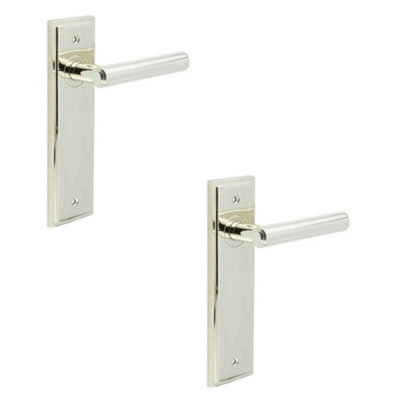 2 PACK Luxurious Polished Nickel Door Handle Latch Backplate for Elegant Interiors - Solid Brass Interior Lever