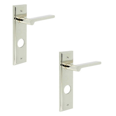 2 PACK Luxurious Polished Nickel Door Handle with Backplate for Bathrooms - Solid Brass Interior Handle