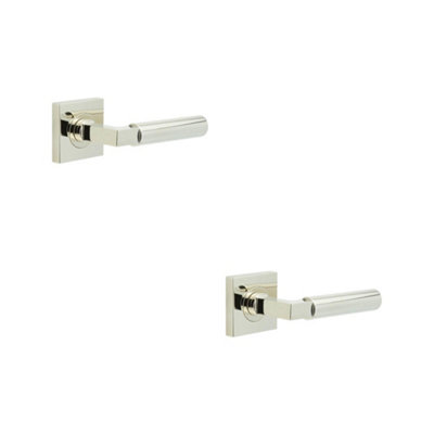 2 PACK Luxurious Polished Nickel Square Door Handle - Elegant Design for Home and Office - Solid Brass Interior Handle