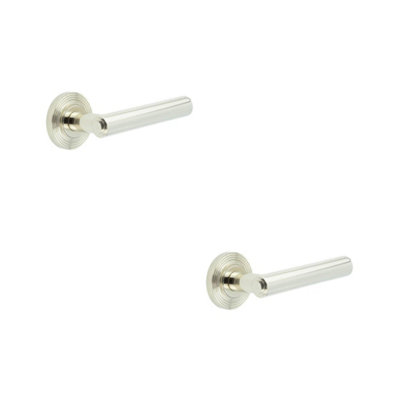2 PACK Luxurious Reeded Rose Door Handle in Polished Nickel Finish - Solid Brass Interior Handle