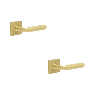 2 PACK Luxurious Satin Brass Door Handle with Square Rose Design ...