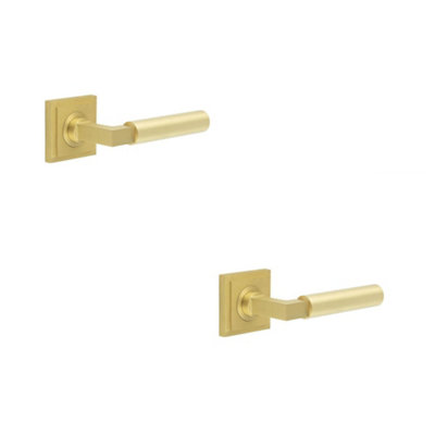 2 PACK Luxurious Satin Brass Square Door Handle for Elegant Interiors - Solid Brass Interior Handle