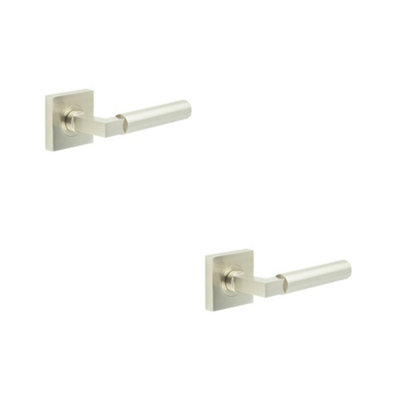 2 PACK Luxurious Satin Nickel Square Door Handle for Elegant Spaces - Solid Brass Interior Handle
