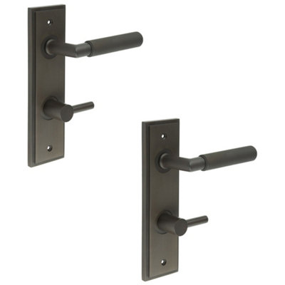 2 PACK Luxury Dark Bronze Bathroom Door Handle with Backplate and Turn Release - Solid Brass Interior Handle