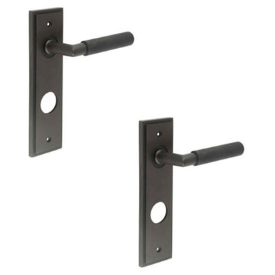 2 PACK Luxury Dark Bronze Bathroom Door Handle with Backplate - Solid Brass Interior Handle