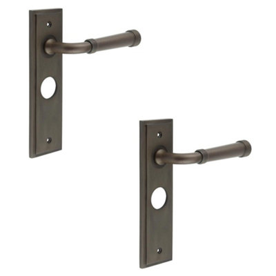 2 PACK Luxury Dark Bronze Bathroom Door Handle with Backplate - Solid Brass Interior Toilet Handle