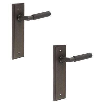 2 PACK Luxury Dark Bronze Door Handle Latch Backplate with Versatile Mounting Options - Solid Brass Interior Handle