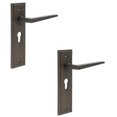2 PACK Luxury Dark Bronze Euro Backplate Door Handle for Modern Homes - Solid Brass Interior Handle