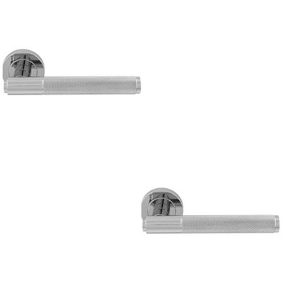 2 PACK - Luxury Knurled Door Handle Set - Polished Chrome Angled Lever ...