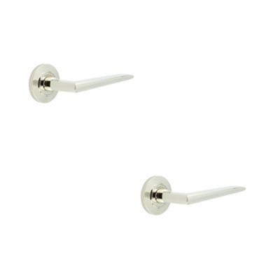 2 PACK Luxury Polished Nickel Door Handle on Chamfered Rose Solid Brass - Interior Handle