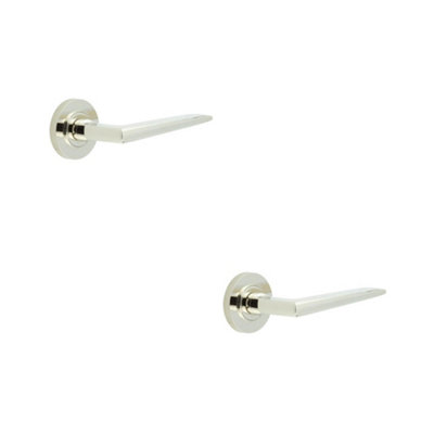 2 PACK Luxury Polished Nickel Door Handle on Knurled Rose - Solid Brass Interior Handle